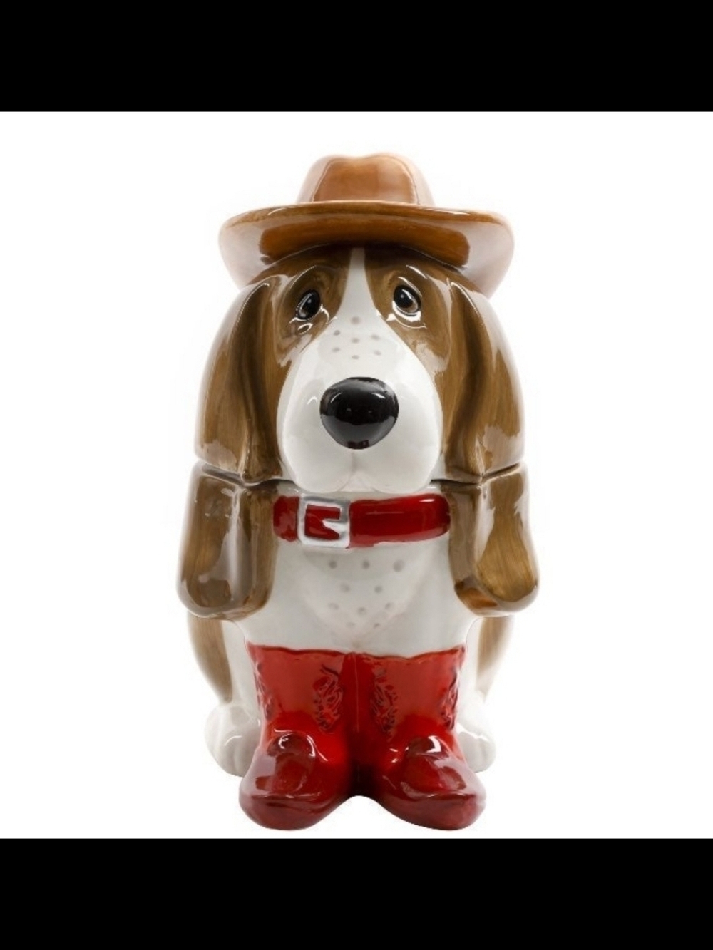 The Pioneer Woman Brown Dog Cookie Jar with Red Boots and Collar